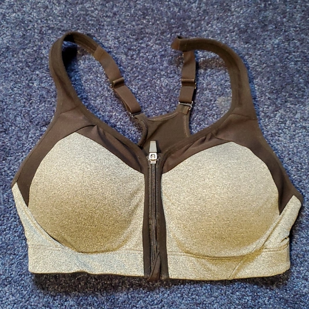Gray Zip Up Sports Bra